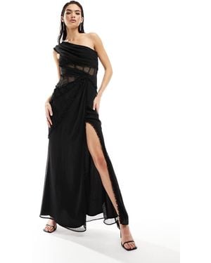 ASOS One Shoulder Raw Edge Maxi Dress With Sheer Panelling - Black