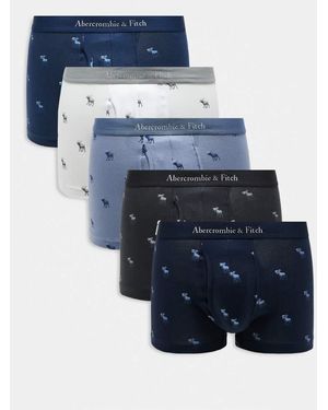 Abercrombie & Fitch 5 Pack Logo Waistband All Over Icon Trunks - Blue