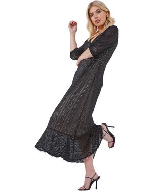 D.u.s.k Stretch Lace Frill Hem Dress - Black