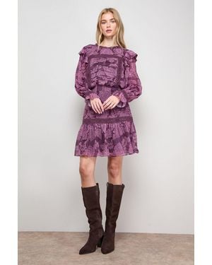 Oasis Printed Lace Trim Pleat Detail Mini Dress - Pink