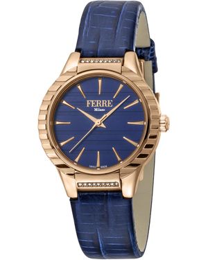 Ferré Ladies Dark Dial Leather Strap Watch - Blue