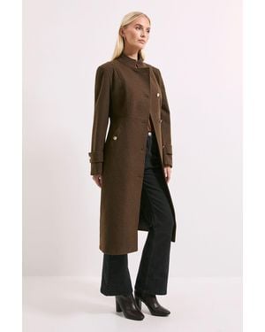 Wallis Principles By Button Wrap Coat - Brown