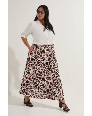 Karen Millen Plus Size Premium Viscose Linen Tie Waist Woven Skirt - White