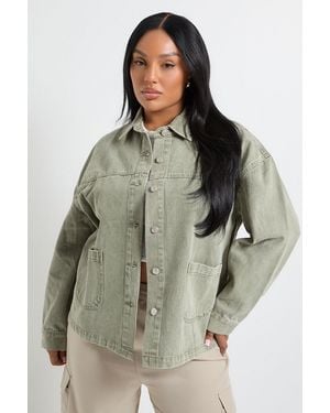 Boohoo Plus Washed Denim Jacket - Green