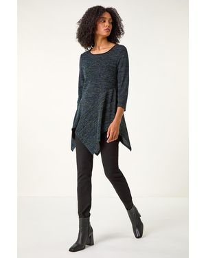 Roman Glitter Hanky Hem Tunic Stretch Top - Blue