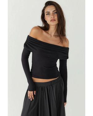 Hiccup Off Shoulder Draped Blouse - Black