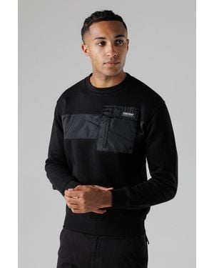 Firetrap Regular Fit Cotton Rich Crew Neck Sweatshirt With Chest Pocket - Black