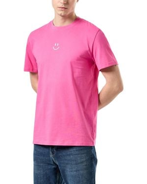 Weekend Offender T Shirts Smile Graphic Crew Neck Short Sleeve Cotton Tee - Pink