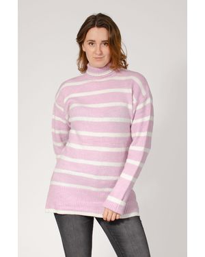New Look Longline Striped Roll Neck Jumper - Pink
