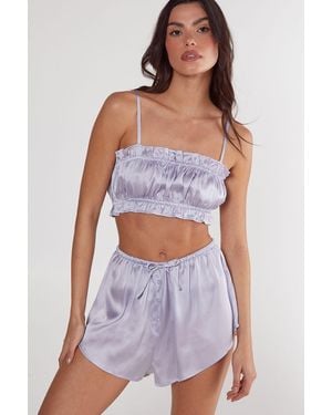 Nasty Gal Satin Ruffle Short Pyjama Set - White