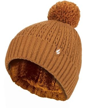 Heat Holders Ladies Thermal Cable Beanie Hat - Brown