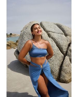 Penti Long Knitted Jersey Beach Sarong With Slit - Blue