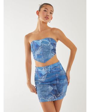Pink Vanilla Seam Detail Denim Top - Blue