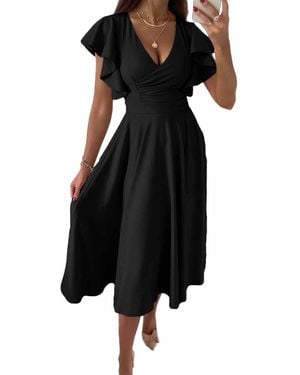 Azura Exchange Ruffle Sleeve Aline Midi Dress - Black