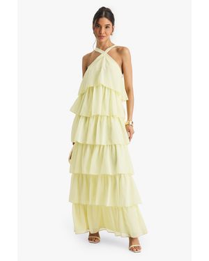 Boohoo Chiffon Tiered Halterneck Maxi Dress - Metallic
