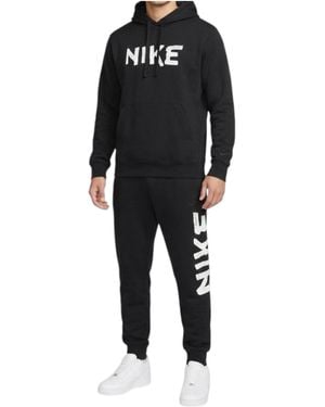 Nike Tracksuit Dq2349 Club Graphic Hoddie Fleece Pullover Long Sleeve Sets - Black