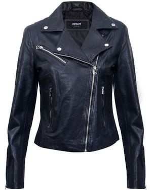 Infinity Leather Smart Biker Jacket-Matlock - Blue