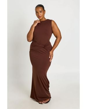 Boohoo Plus Super Soft Knot Waist Sleeveless Maxi Dress - Brown