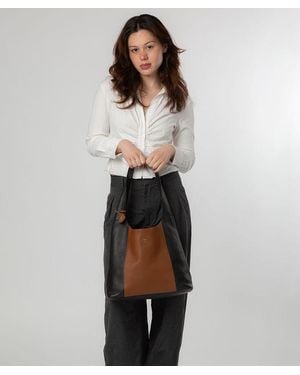 NiNa Amora 'Renata' & Tan Leather Shoulder Bag - Grey
