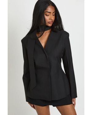 Boohoo Scarf Detail Open Front Blazer - Black