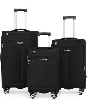 Infinity Leather Soft Shell Suitcase 8 Wheel Luggage Travel Tsa Light Carry On Cabin Bag - Black