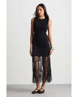 Warehouse Lace Hem Knitted Dress - Blue