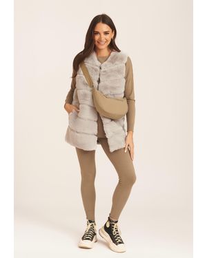 Gini London Diagonal Cut Sleeveless Faux Fur Gilet - Natural