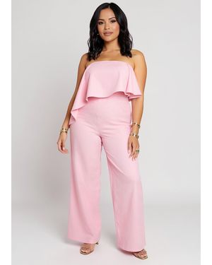 Gini London Plus Woven Drape Detail Bandeau Jumpsuit - Pink