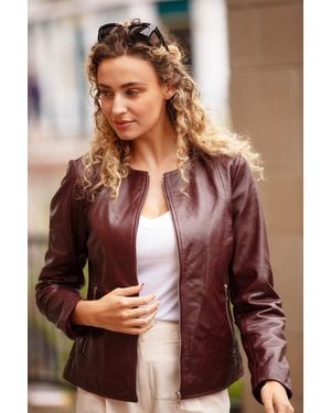 Ashwood Leather 'Corina' Collarless Casual Jacket - Brown