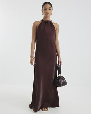 River Island Maxi Dress Petite Satin Halter Neck - Multicolour