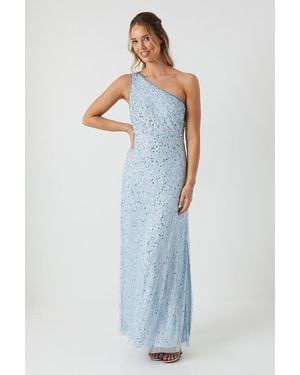 Oasis One Shoulder Embellished Bridesmaid Maxi Dress - Blue