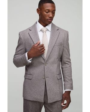 BoohooMAN Straight Fit Herringbone Suit Jacket - Grey