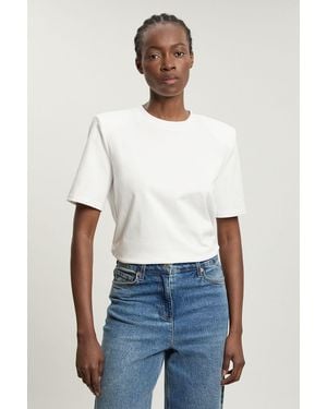 Karen Millen Power Shoulder Jersey T-Shirt - White