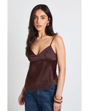 Boohoo Satin Tie Back Lace Cami Top - Purple
