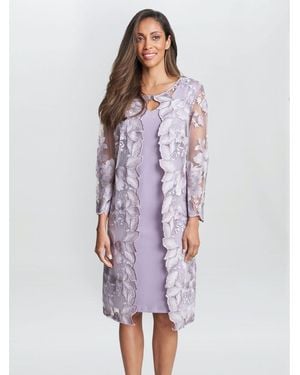 Gina Bacconi Savoy Embroidered Lace Mock Jacket With Jersey Dress - Purple