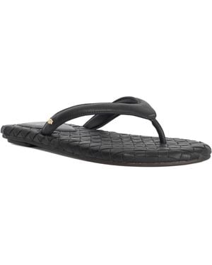 Dune Lunare Leather Woven Thong Sandals - Black