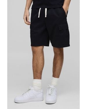 BoohooMAN Elasticated Waist Black Slim Fit Cargo Shorts