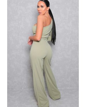 Femme Luxe Belted One Shoulder Jumpsuit - Grey