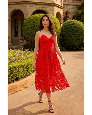 D.u.s.k Crochet V-Neck Cami Midi Dress - Red
