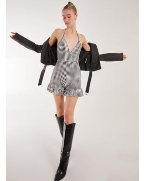 Pink Vanilla Gingham Frill Jacquard Playsuit - Black