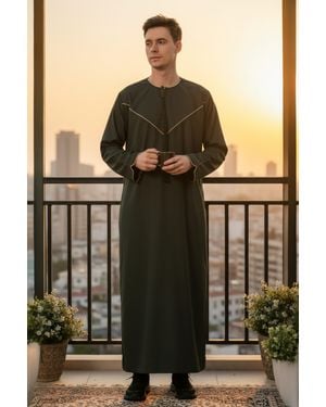 Thobez Ramadan Moroccan Jubba Robe Djellaba Eid Kaftan Thobe Lfs -Tt-007 - Black