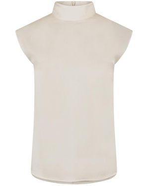 BOSS Mock Neck High Collar Sleeveless Shell Blouse - White