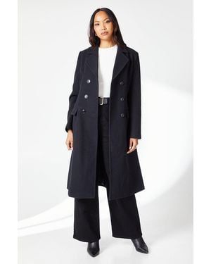 PRINCIPLES Double Breasted Fitted Faux Wool Midi Coat - Blue