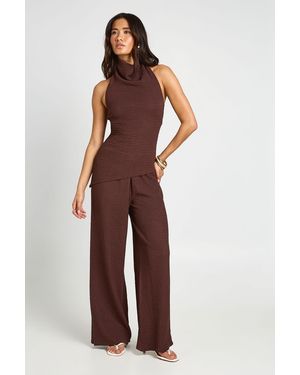 Boohoo Crinkle High Neck Long Line Top Trouser Co Ord - Purple