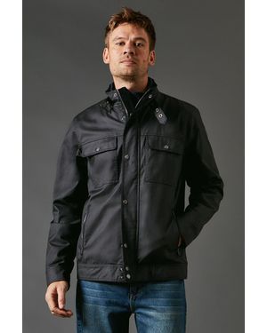 MAINE Waxed Funnel Neck Biker Jacket - Grey