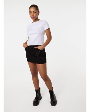 Pink Vanilla Diamante Bow Denim Mini Skirt - White