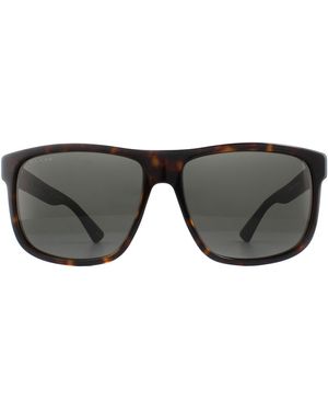 Gucci Lightweight Rectangle Havana And Polarized Sunglasses - Black
