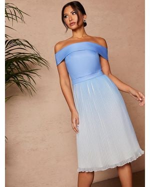 Chi Chi London Bardot Ombre Pleated Midi Dress - Blue
