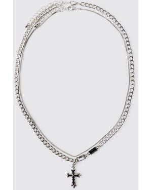 BoohooMAN Layered Gothic Cross Necklace Iron - Blue