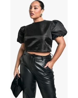 Boohoo Plus Taffeta Bow Tie Back Top - Black